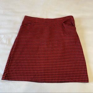 LOFT Red and Black Houndstooth Mini Skirt